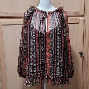Lucky Brand Chiffon Printed Peasant Top